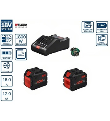   Bosch 2x ProCORE18V 12,0Ah + GAL 18V-160 C 