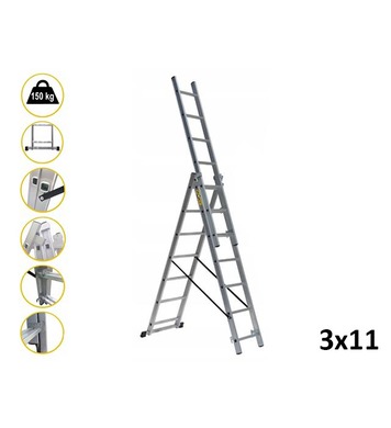 Професионална трираменна алуминиева стълба Drabest 03090311 