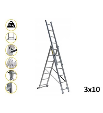 Професионална трираменна алуминиева стълба Drabest 03090310 