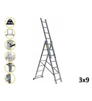 Професионална трираменна алуминиева стълба Drabest 03090309 