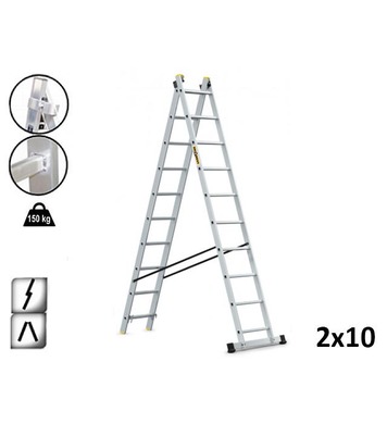 Професионална двураменна алуминиева стълба Drabest 03090210 