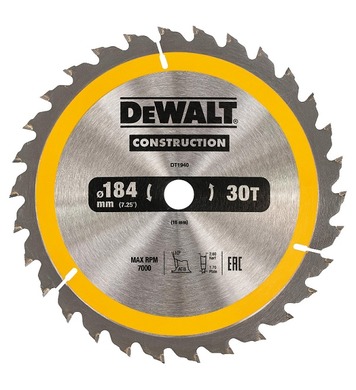 Циркулярен диск за дърво DeWalt DT1940-QZ - 184x16x2.6мм, 30