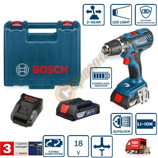 ������������ ������-�������� ��������� Bosch GSB 18-2-LI Plus 06019E7120 -  18V/2.0AhLi-Ion