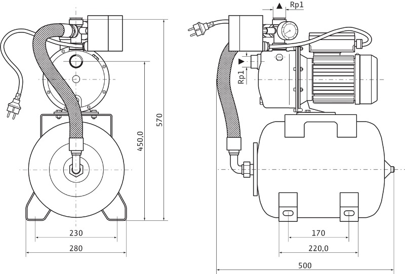 Хидрофор с цилиндричен съд Wilo HWJ 202 X EM 2993984 24л - 650W 4.50 m3 ...